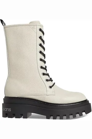 Calvin Klein Buty, Kobieta, Beżowy, 39 EU, Skóra, Botki na platformie ze sznurowaniem Mid Laceup