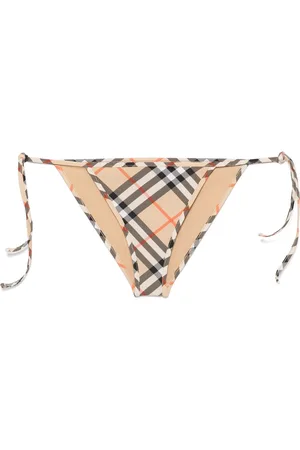 Burberry Stroje kąpielowe, Kobieta, brązowy, XS, Nylon, Brązowe majtki od bikini w kratę