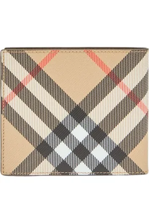 Burberry Akcesoria, Mężczyzna, Beżowy, ONE SIZE, Bawełna, Portfel Bi-Fold w Kratę