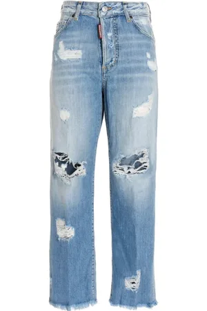 Dsquared2 Jeansy, Kobieta, Niebieski, XS, Bawełna, Dżinsy Boston o kroju prostym z efektem znoszenia