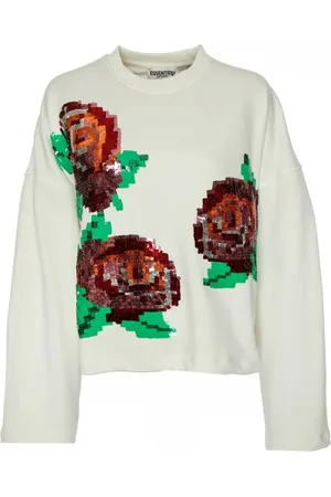 Essentiel Antwerp Bluzy, Kobieta, Biały, S, Bawełna, Bluza z cekinowymi kwiatami