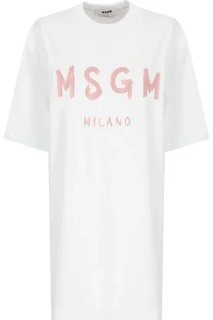 Msgm Sukienki, Kobieta, Biały, XS, Biała Sukienka Bawełniana z Logo