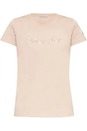 Moncler Koszulki, Kobieta, Różowy, L, Koszulka z Haftem Strass