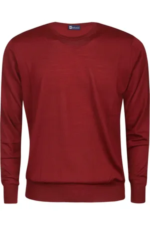 hindustrie Swetry, Mężczyzna, Czerwony, 4XL, Czerwony Sweter Crewneck z Wełny Merino