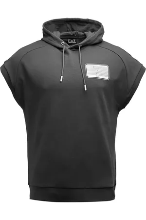 EA7 Bluzy, Mężczyzna, Szary, M, Bawełna, Bluza bez rękawów z kapturem
