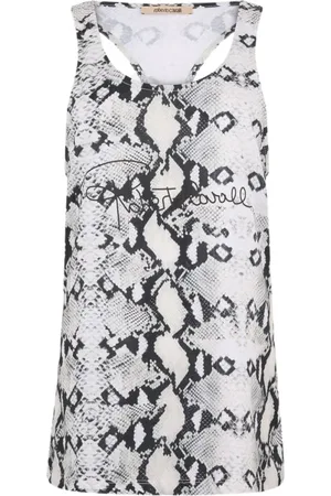 Roberto Cavalli Koszulki, Kobieta, Biały, XS, Top z Racerbackiem i Efektem Pytona