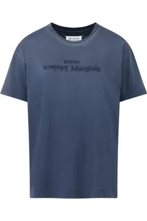 Maison Margiela Koszulki, Mężczyzna, Niebieski, M, Bawełna, Niebieska bawełniana koszulka z logo