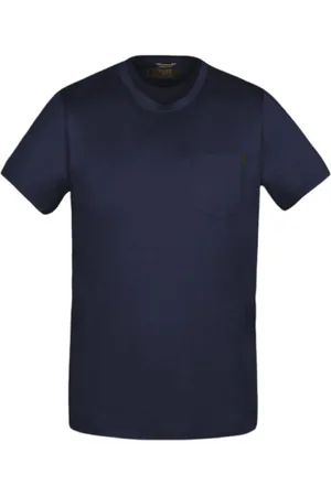 MOORER Koszulki, Mężczyzna, Niebieski, M, Jedwabny T-shirt z kieszenią na piersi