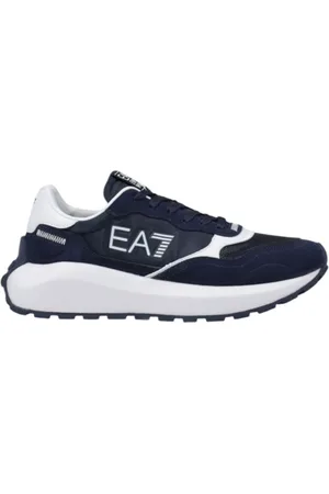 EA7 Buty, Mężczyzna, Niebieski, 44 EU, Sneakersy z nadrukiem i skórzaną wyściółką