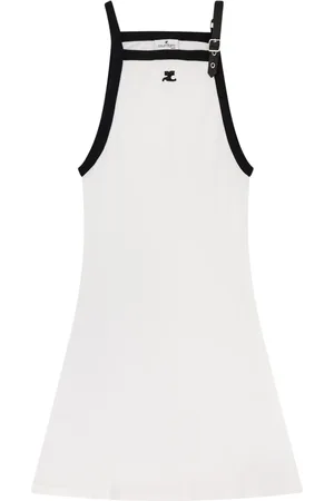 Courrèges Sukienki, Kobieta, Biały, S, Bawełna, Sukienka z dekoltem halter i ozdobną klamrą