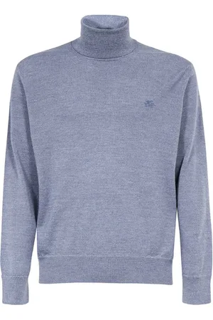 Etro Swetry, Mężczyzna, Niebieski, 2XL, Wełna, Prążkowany golf z czystej wełny dziewiczej