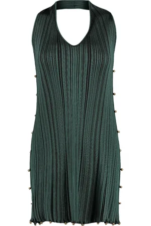 Bottega Veneta Sukienki, Kobieta, Zielony, M, Plisowana Sukienka Mini z Ozdobnymi Koralikami