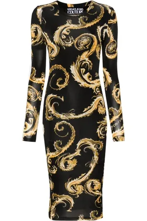 VERSACE Sukienki, Kobieta, Czarny, L, Czarna Sukienka z Chromo Couture Print