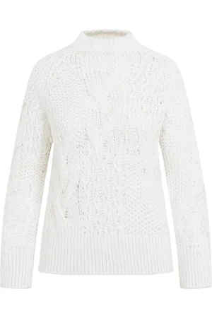ERMANNO SCERVINO Swetry, Kobieta, Biały, S, Wełna, Wełniany sweter z koronkowymi wstawkami