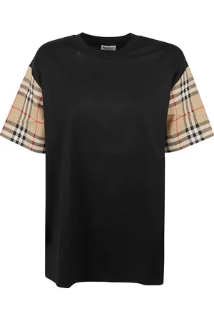 Burberry Koszulki, Kobieta, Czarny, S, Bawełna, Bawełniana koszulka z rękawami w kratę