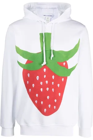 Comme des Garçons Bluzy, Mężczyzna, Biały, L, Bawełna, Bawełniana bluza z kapturem z nadrukiem owoców - Biała