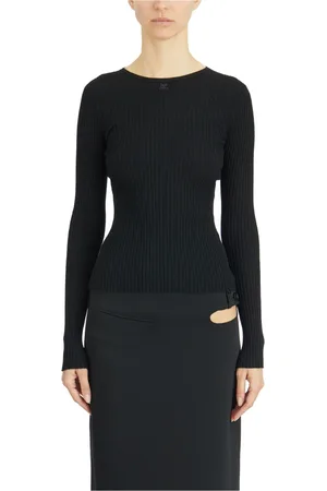 Courrèges Swetry, Kobieta, Czarny, S, Prążkowany top z wiskozy