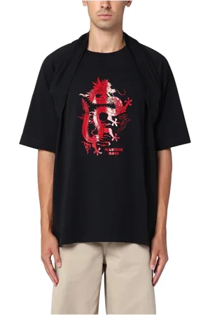 MARTINE ROSE Koszulki, Mężczyzna, Czarny, L, T-shirt z krótkim rękawem i okrągłym dekoltem