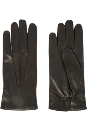 Loro Piana Akcesoria, unisex, Czarny, M, Skóra, Czarne rękawiczki z dzianiny wełnianej i skóry jagnięcej