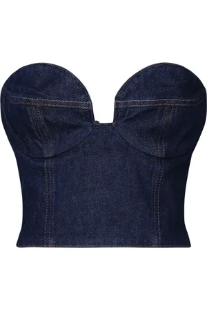 MAGDA BUTRYM Koszulki, Kobieta, Niebieski, M, Denim, Denimowy Top z Gorsetem w Kształcie Serca