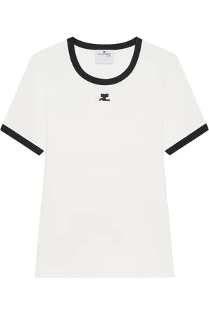 Courrèges Koszulki, Kobieta, Biały, L, Bawełna, Koszulka Signature Contrast