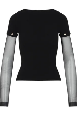 Sportmax Koszulki, Kobieta, Czarny, M, Poliester, Alcide Transparent Sleeves Top
