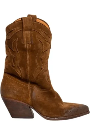 Elena Iachi Buty, Kobieta, brązowy, 36 EU, Zamsz, Zamszowe Kowbojki Texano - Styl Vintage