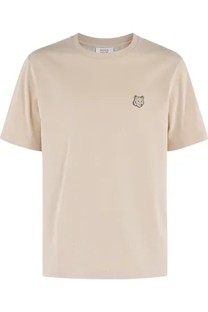Maison Kitsuné Koszulki, Mężczyzna, Beżowy, S, Odważny Lis Patch T-shirt