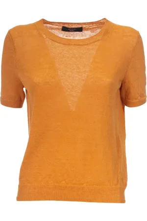 Max Mara Koszulki, Kobieta, Pomarańczowy, M, Len, Miękki Prążkowany T-Shirt z Lnu