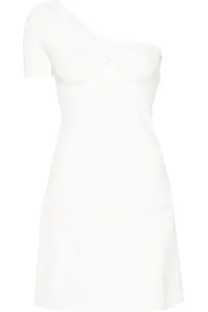 Courrèges Sukienki, Kobieta, Biały, L, Wełna, Sukienka Mini A-Line na Jedno Ramię