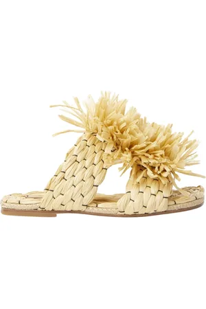 DRIES VAN NOTEN Buty, Kobieta, Beżowy, 40 EU, Klapki z rafii z frędzlami