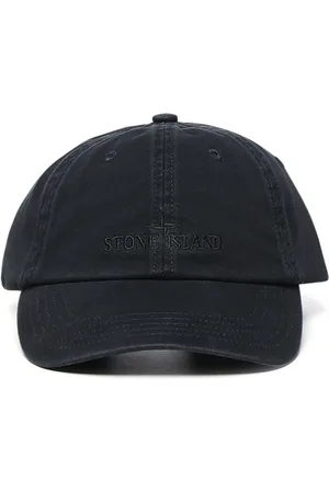 Stone Island Akcesoria, Mężczyzna, Czarny, ONE SIZE, Czarna Bawełniana Gabardynowa Czapka z Haftem