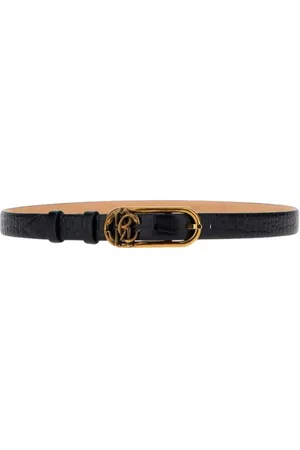 Roberto Cavalli Akcesoria, Kobieta, Czarny, 80 CM, Pasek ze skóry z Monogramem Mirror Snake