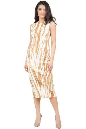 Sportmax Sukienki, Kobieta, Beżowy, M, Bawełna, Sukienka Midi