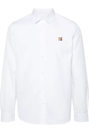 Maison Kitsuné Koszule, Mężczyzna, Biały, XL, Bawełna, Koszulka z Długim Rękawem Fox