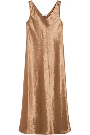 Max Mara Sukienki, Kobieta, brązowy, 2XS, Satyna, Satynowa sukienka z okrągłym dekoltem