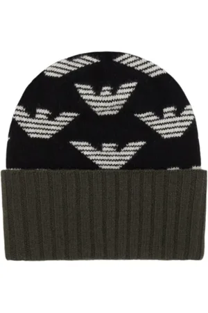 Emporio Armani Akcesoria, Mężczyzna, Szary, M, Wełna, Wełniana Czapka Beanie