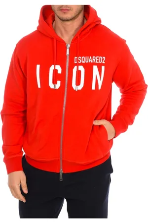 Dsquared2 Bluzy, Mężczyzna, Czerwony, L, Bawełna, Bluza z kapturem zapinana na zamek