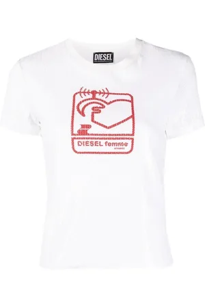 Diesel Koszulki, Kobieta, Biały, S, Bawełna, Bawełniany T-shirt z Krótkim Rękawem