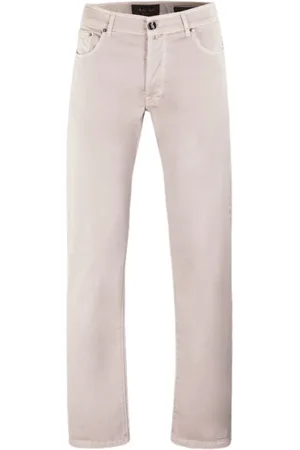 MOORER Spodnie, Mężczyzna, Beżowy, W32, Vintage Jedwabno-Bawełniane Spodnie 5-Pocket