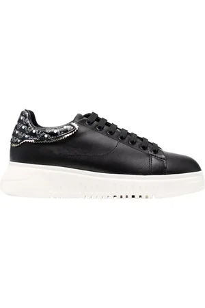 Emporio Armani Buty, Kobieta, Czarny, 37 EU, Skóra, Skórzane Sneakersy