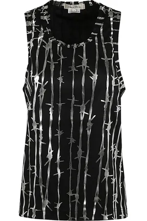 Comme des Garçons Koszulki, Kobieta, Czarny, M, Poliester, Czarno-Srebrna Damska Koszulka Bez Rękawów