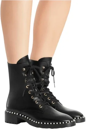 Stuart Weitzman Buty, Kobieta, Czarny, 40 EU, Skóra, Botki sznurowane z perłami