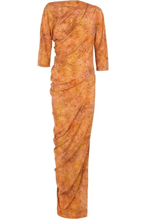Cortana Sukienki, Kobieta, Pomarańczowy, 2XL, Sora Print Silk Dress