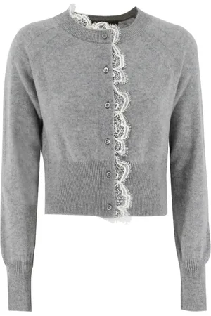 ERMANNO SCERVINO Swetry, Kobieta, Szary, L, Kaszmir, Kardigan z koronkowymi detalami