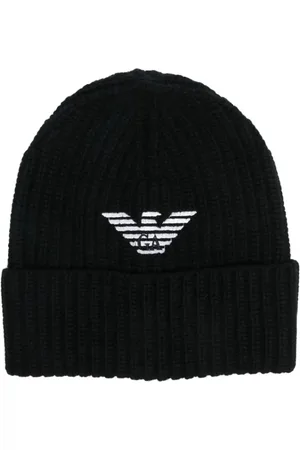 Emporio Armani Akcesoria, Mężczyzna, Czarny, S, Wełna, Wełniana Czapka Beanie z Logo