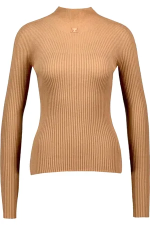 Courrèges Swetry, Kobieta, brązowy, L, Bawełna, Lekki sweter z prążkowanej dzianiny ze stójką