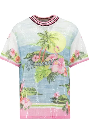 ERMANNO SCERVINO Koszulki, Kobieta, Niebieski, S, Poliester, T-shirt z okrągłym dekoltem
