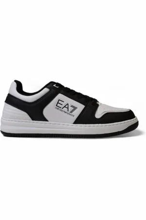 EA7 Buty, Mężczyzna, Czarny, 44 1/2 EU, Skóra, Czarne sznurowane sneakersy