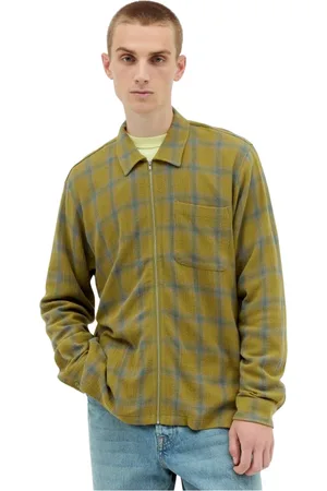STUSSY Kurtki, Mężczyzna, Zielony, L, Bawełna, Koszula w kratę z bawełny zapinana na zamek